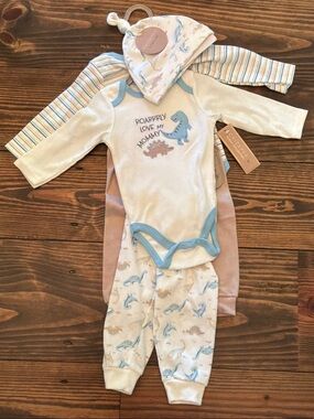 Baby Dinosaur Pajama Set - Light Blue & Cream